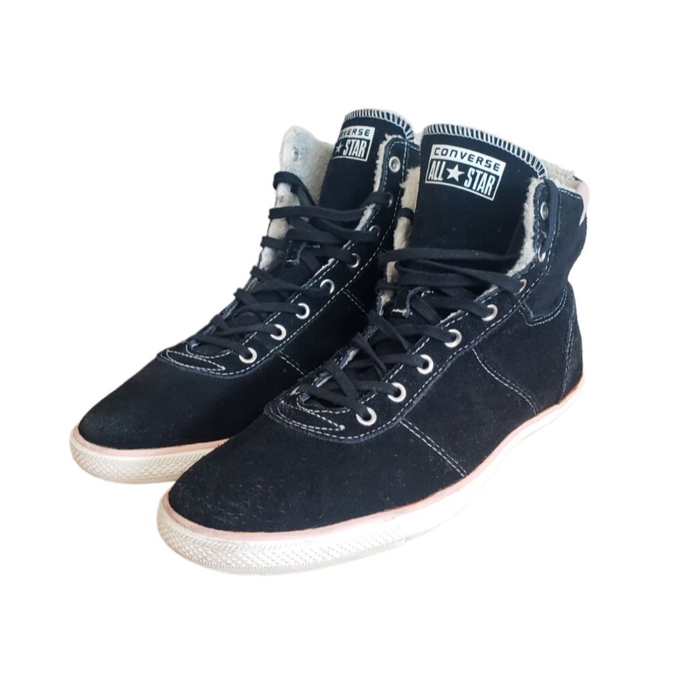 Converse All Star Womens Wool Dainty Hi Top Shoes Sz 10 Black Suede Sherpa Lined